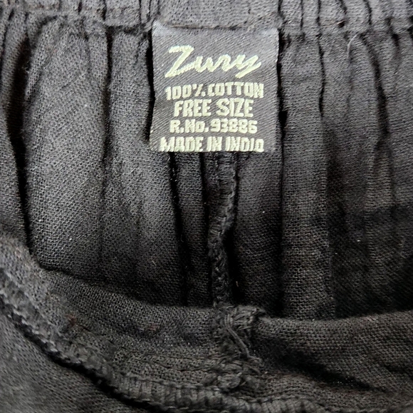 Women's Black Button Slit Wide Leg Pants With Pocket. 100% Cotton. Free Size - Picture 9 of 9